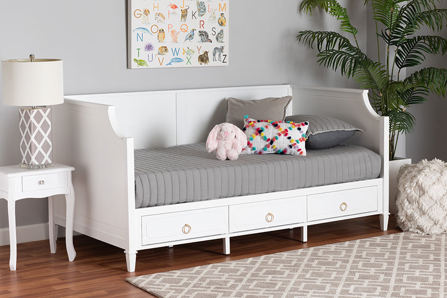 Baxton Studio Lowri Classic and Traditional White Finished Wood Twin Size 3-Drawer Daybed