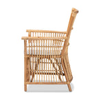 bali & pari Rose Modern Bohemian White Fabric Upholstered and Natural Brown Rattan Armchair