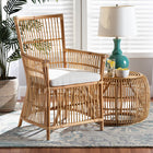 bali & pari Rose Modern Bohemian White Fabric Upholstered and Natural Brown Rattan Armchair