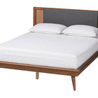 Baxton Studio Delfina Mid-Century Modern Dark Grey Fabric and Walnut Brown Finished Wood Queen Size Platform Bed