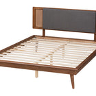 Baxton Studio Delfina Mid-Century Modern Dark Grey Fabric and Walnut Brown Finished Wood Queen Size Platform Bed