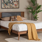 Baxton Studio Delfina Mid-Century Modern Dark Grey Fabric and Walnut Brown Finished Wood King Size Platform Bed