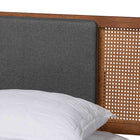 Baxton Studio Eliseo Mid-Century Modern Dark Grey Fabric and Walnut Brown Finished Wood Queen Size Platform Bed