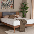 Baxton Studio Eliseo Mid-Century Modern Dark Grey Fabric and Walnut Brown Finished Wood King Size Platform Bed