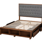 Baxton Studio Jalie Classic Transitional Grey Fabric and Walnut Brown Finished Wood King Size Platform Storage Bed