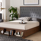 Baxton Studio Jalie Classic Transitional Grey Fabric and Walnut Brown Finished Wood King Size Platform Storage Bed