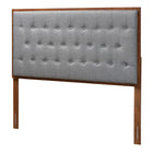 Baxton Studio Harumi Classic and Traditional Grey Fabric and Walnut Brown Finished Wood King size Headboard