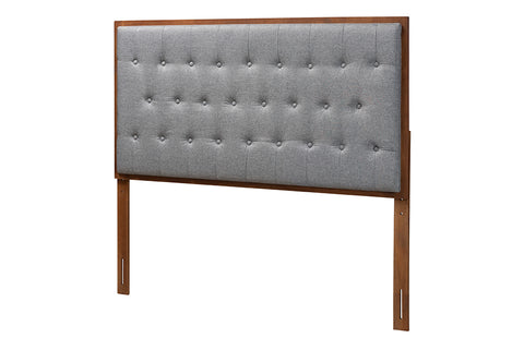 Baxton Studio Harumi Classic and Traditional Grey Fabric and Walnut Brown Finished Wood King size Headboard