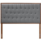 Baxton Studio Harumi Classic and Traditional Grey Fabric and Walnut Brown Finished Wood King size Headboard