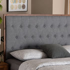 Baxton Studio Harumi Classic and Traditional Grey Fabric and Walnut Brown Finished Wood King size Headboard