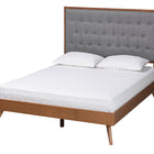 Baxton Studio Dericia Classic and Traditional Grey Fabric and Walnut Brown Finished Wood King Size Platform Bed