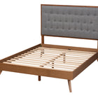 Baxton Studio Dericia Classic and Traditional Grey Fabric and Walnut Brown Finished Wood King Size Platform Bed