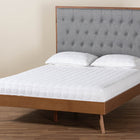 Baxton Studio Dericia Classic and Traditional Grey Fabric and Walnut Brown Finished Wood King Size Platform Bed