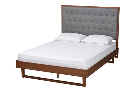 Baxton Studio Bryn Classic and Traditional Grey Fabric and Walnut Brown Finished Wood King Size Platform Bed