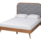 Baxton Studio Lorana Mid-Century Modern Grey Fabric and Walnut Brown Wood King Size Platform Bed