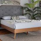 Baxton Studio Lorana Mid-Century Modern Grey Fabric and Walnut Brown Wood King Size Platform Bed