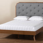 Baxton Studio Lorana Mid-Century Modern Grey Fabric and Walnut Brown Wood King Size Platform Bed