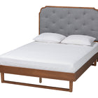 Baxton Studio Roald Mid-Century Modern Grey Fabric and Walnut Brown Wood King Size Platform Bed
