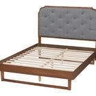 Baxton Studio Roald Mid-Century Modern Grey Fabric and Walnut Brown Wood King Size Platform Bed