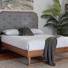Baxton Studio Roald Mid-Century Modern Grey Fabric and Walnut Brown Wood King Size Platform Bed