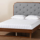 Baxton Studio Roald Mid-Century Modern Grey Fabric and Walnut Brown Wood King Size Platform Bed