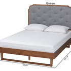 Baxton Studio Roald Mid-Century Modern Grey Fabric and Walnut Brown Wood King Size Platform Bed
