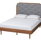 Baxton Studio Garron Mid-Century Modern Grey Fabric and Walnut Brown Wood King Size Platform Bed
