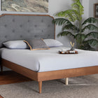 Baxton Studio Garron Mid-Century Modern Grey Fabric and Walnut Brown Wood King Size Platform Bed