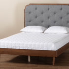 Baxton Studio Garron Mid-Century Modern Grey Fabric and Walnut Brown Wood King Size Platform Bed