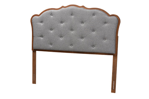 Baxton Studio Leandra Classic and Traditional Grey Fabric and Walnut Brown Finished Wood Queen Size Headboard 
