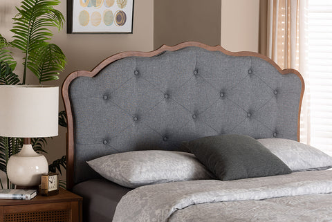 Baxton Studio Leandra Classic and Traditional Grey Fabric and Walnut Brown Finished Wood Queen Size Headboard 