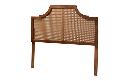 Baxton Studio Risha Mid-Century Modern Ash Walnut Finished Wood and Rattan Queen Size Headboard
