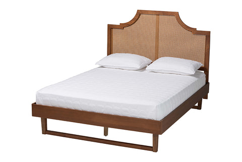 Baxton Studio Francine Mid-Century Modern Ash Walnut Woven Rattan King Size Bed