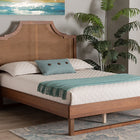 Baxton Studio Francine Mid-Century Modern Ash Walnut Woven Rattan Queen Size Bed