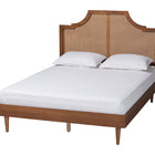 Baxton Studio Macaria Mid-Century Modern Ash Walnut Woven Rattan Queen Size Bed
