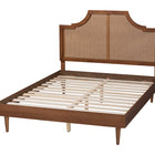 Baxton Studio Macaria Mid-Century Modern Ash Walnut Woven Rattan Queen Size Bed