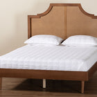 Baxton Studio Macaria Mid-Century Modern Ash Walnut Woven Rattan Queen Size Bed