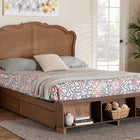 Baxton Studio Latrell Mid-Century Walnut Brown Wood and Rattan Queen Size Storage Bed