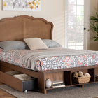 Baxton Studio Latrell Mid-Century Walnut Brown Wood and Rattan King Size Storage Bed