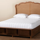 Baxton Studio Latrell Mid-Century Walnut Brown Wood and Rattan King Size Storage Bed
