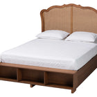 Baxton Studio Latrell Mid-Century Walnut Brown Wood and Rattan Queen Size Storage Bed