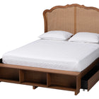 Baxton Studio Latrell Mid-Century Walnut Brown Wood and Rattan King Size Storage Bed