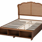 Baxton Studio Latrell Mid-Century Walnut Brown Wood and Rattan Queen Size Storage Bed