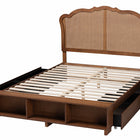 Baxton Studio Latrell Mid-Century Walnut Brown Wood and Rattan Queen Size Storage Bed