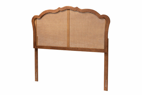 Baxton Studio Leandra Classic and Traditional Ash Walnut Finished Wood Queen Size Headboard with Rattan