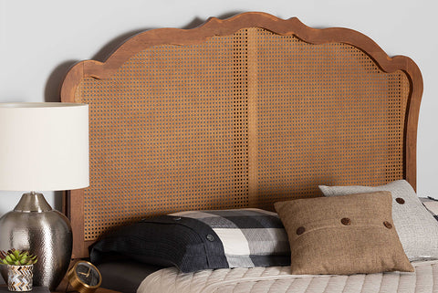 Baxton Studio Leandra Classic and Traditional Ash Walnut Finished Wood King Size Headboard with Rattan