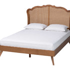 Baxton Studio Aithan Mid-Century Walnut Brown Wood and Rattan Queen Size Platform Bed
