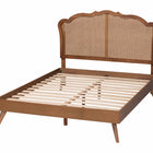 Baxton Studio Aithan Mid-Century Walnut Brown Wood and Rattan Queen Size Platform Bed