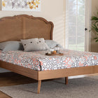 Baxton Studio Aithan Mid-Century Walnut Brown Wood and Rattan Queen Size Platform Bed