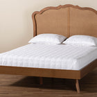 Baxton Studio Aithan Mid-Century Walnut Brown Wood and Rattan Queen Size Platform Bed